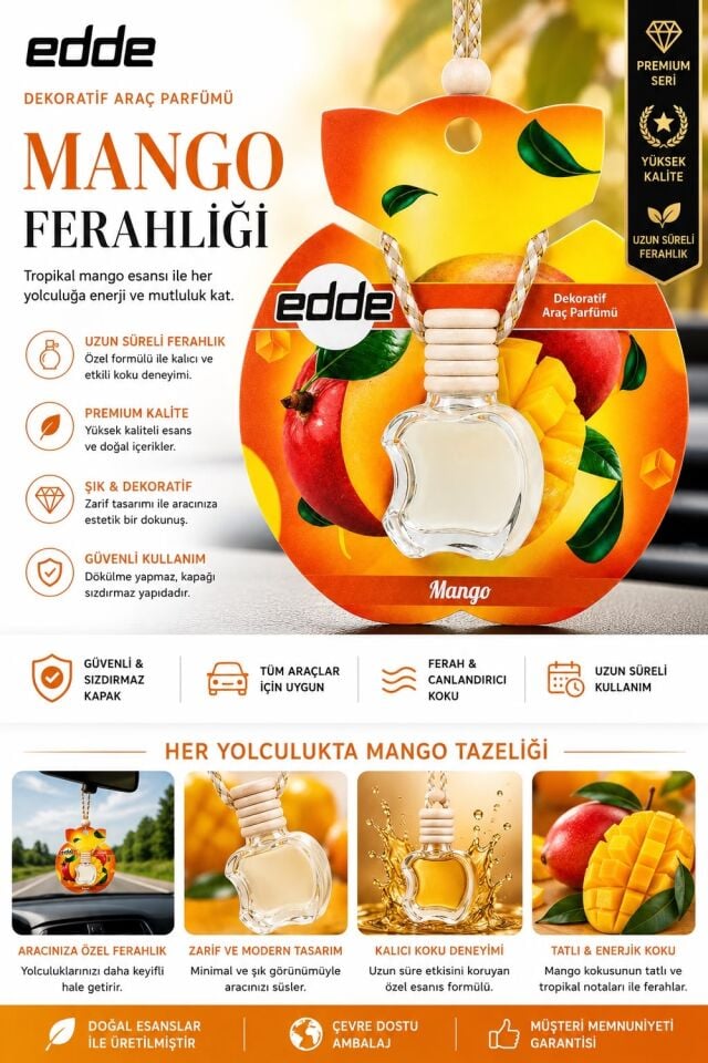 Edde Mango Kokulu Askılı Apple Araba Araç Oto Kokusu Dikiz Aynası Kokusu