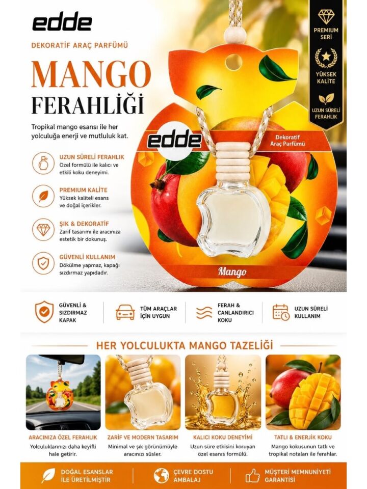 Edde Mango Kokulu Askılı Apple Araba Araç Oto Kokusu Dikiz Aynası Kokusu