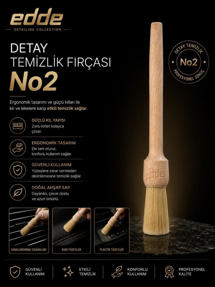 Edde Araba Araç Oto Yıkama At Kılı Detay Fırçası Detailing Fırçası Detaylı Temizlik Fırçası No:2