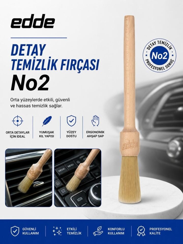 Edde Araba Araç Oto Yıkama At Kılı Detay Fırçası Detailing Fırçası Detaylı Temizlik Fırçası No:2