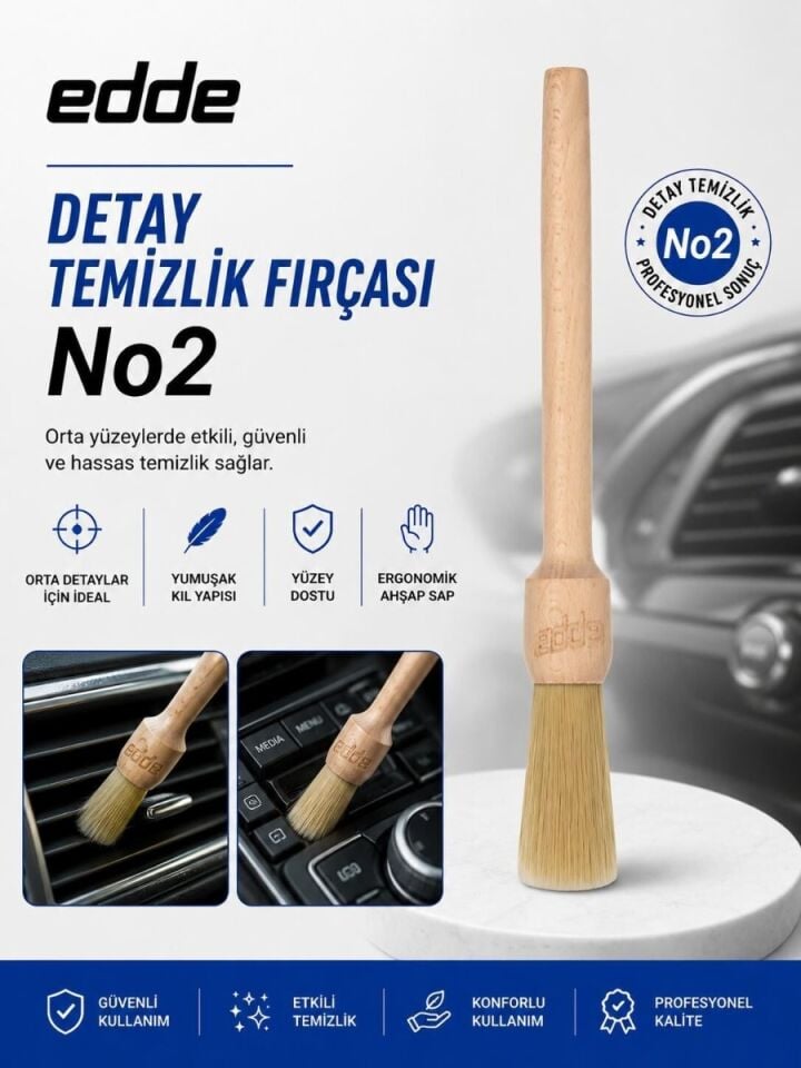 Edde Araba Araç Oto Yıkama At Kılı Detay Fırçası Detailing Fırçası Detaylı Temizlik Fırçası No:2
