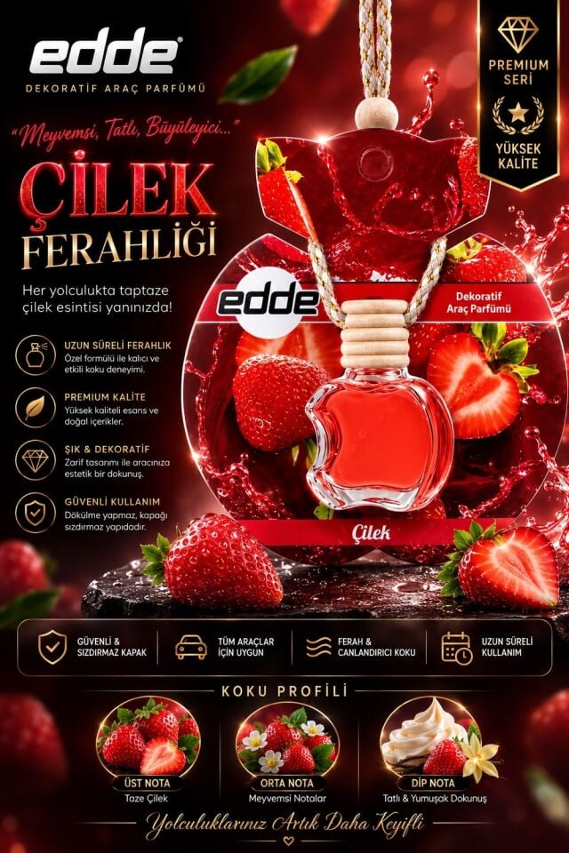 Edde Çilek Kokulu Askılı Apple Araba Araç Oto Kokusu Dikiz Aynası Kokusu