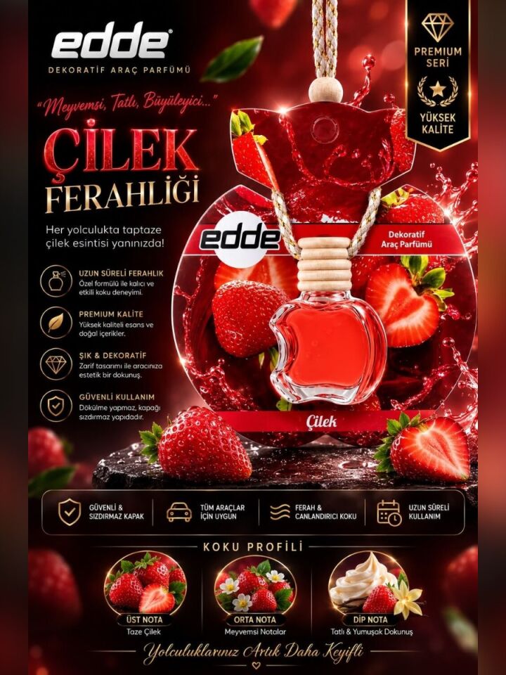 Edde Çilek Kokulu Askılı Apple Araba Araç Oto Kokusu Dikiz Aynası Kokusu