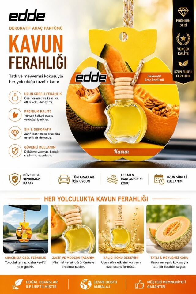 Edde Kavun Kokulu Askılı Apple Araba Araç Oto Kokusu Dikiz Aynası Kokusu