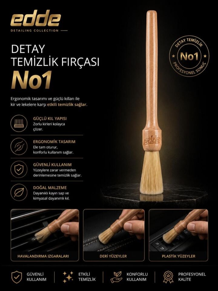 Edde Araba Araç Oto Yıkama Kıl Detay Fırçası Detailing Fırçası Detaylı Temizlik Fırçası No:1