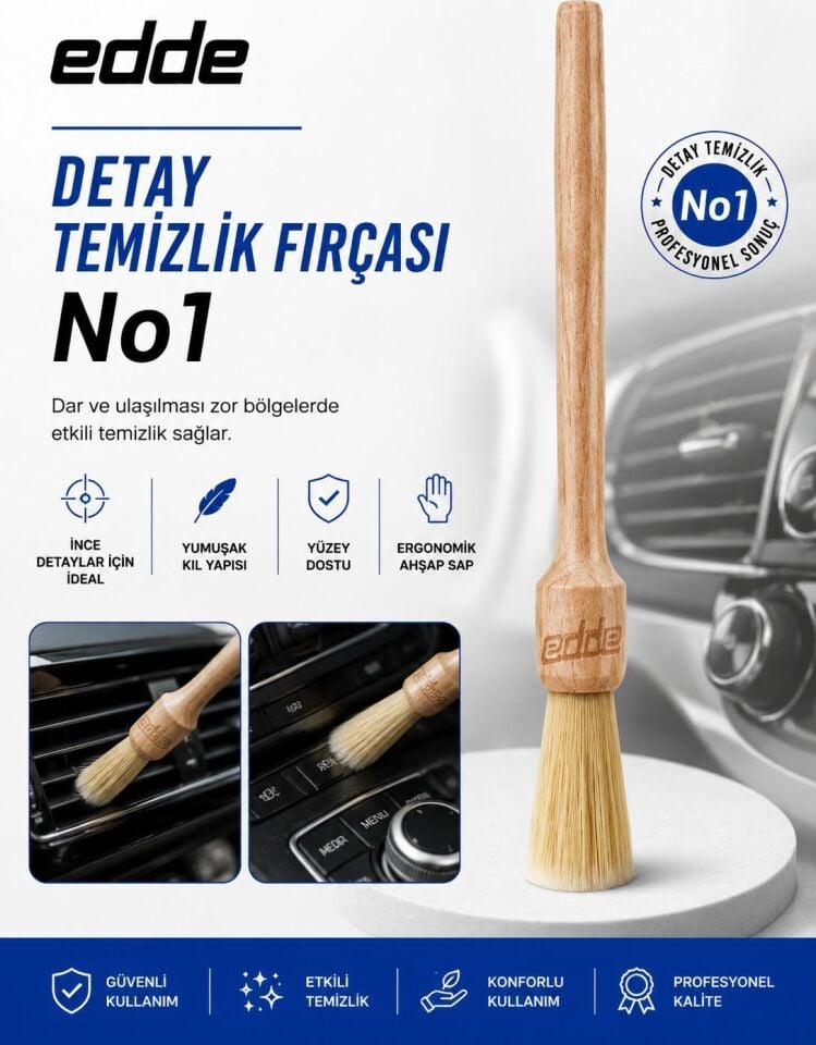 Edde Araba Araç Oto Yıkama Kıl Detay Fırçası Detailing Fırçası Detaylı Temizlik Fırçası No:1