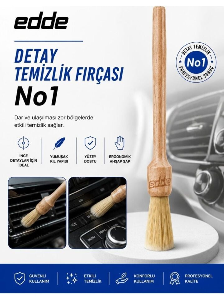 Edde Araba Araç Oto Yıkama Kıl Detay Fırçası Detailing Fırçası Detaylı Temizlik Fırçası No:1