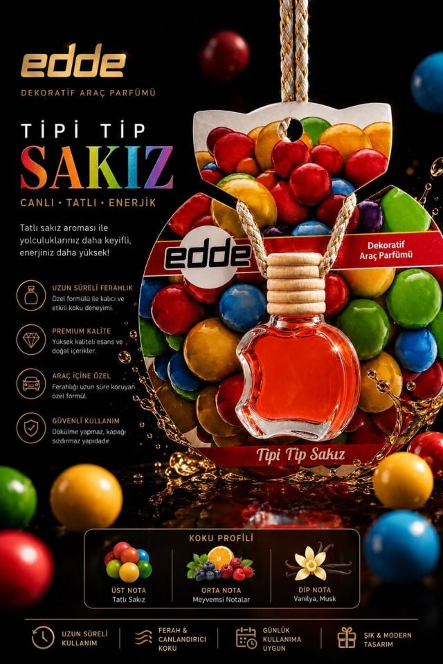 Edde Tipi Tip Sakız Kokulu Askılı Apple Araba Araç Oto Kokusu Dikiz Aynası Kokusu
