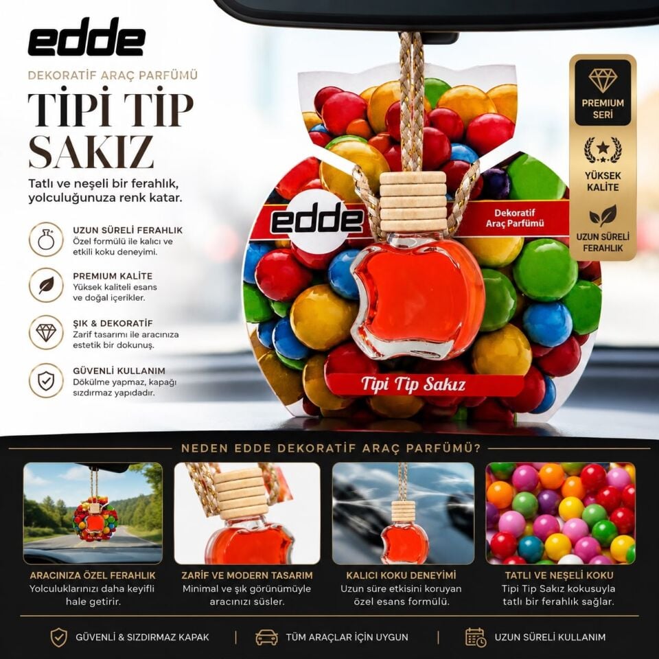 Edde Tipi Tip Sakız Kokulu Askılı Apple Araba Araç Oto Kokusu Dikiz Aynası Kokusu