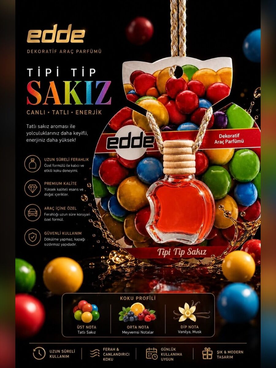 Edde Tipi Tip Sakız Kokulu Askılı Apple Araba Araç Oto Kokusu Dikiz Aynası Kokusu