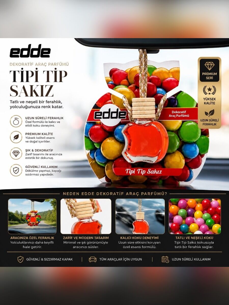 Edde Tipi Tip Sakız Kokulu Askılı Apple Araba Araç Oto Kokusu Dikiz Aynası Kokusu