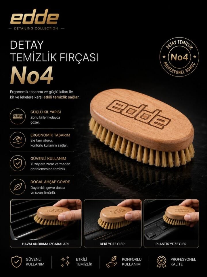 Edde Araba Araç Oto Yıkama At Kılı Detay Fırçası Detailing Fırçası Detaylı Temizlik Fırçası No:4
