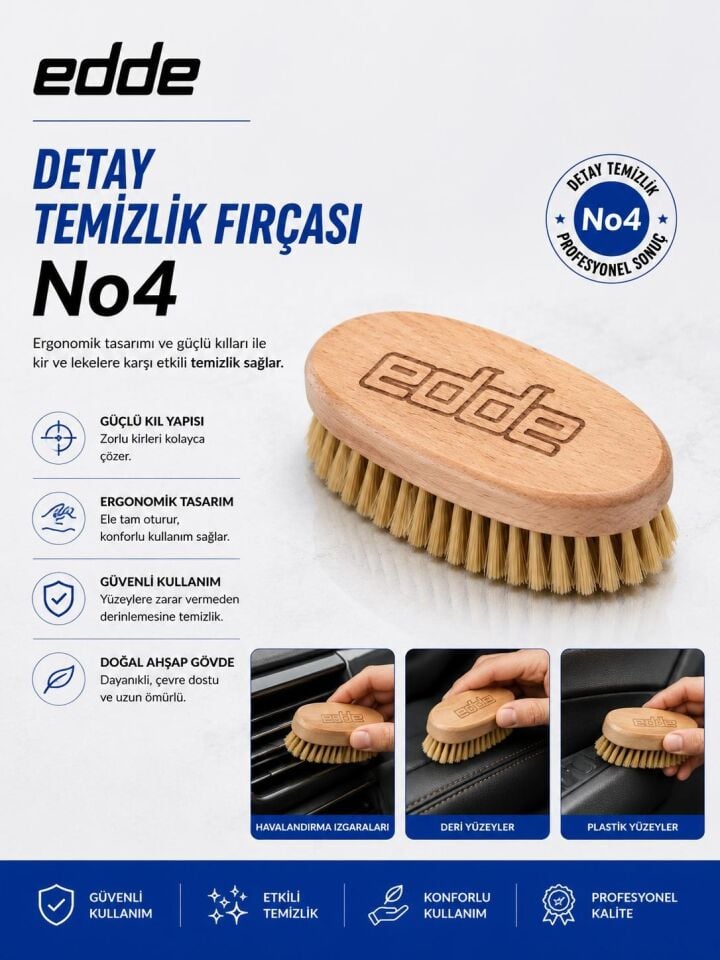Edde Araba Araç Oto Yıkama At Kılı Detay Fırçası Detailing Fırçası Detaylı Temizlik Fırçası No:4