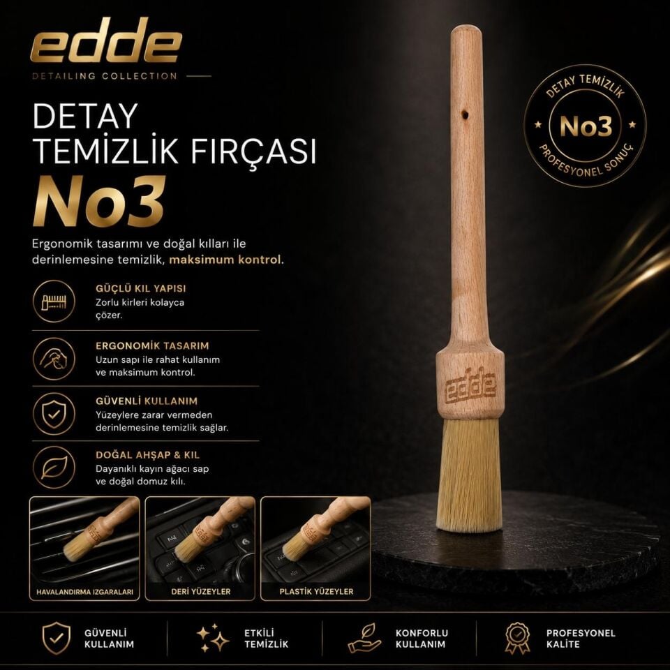 Edde Araba Araç Oto Yıkama At Kılı Detay Fırçası Detailing Fırçası Detaylı Temizlik Fırçası No:3