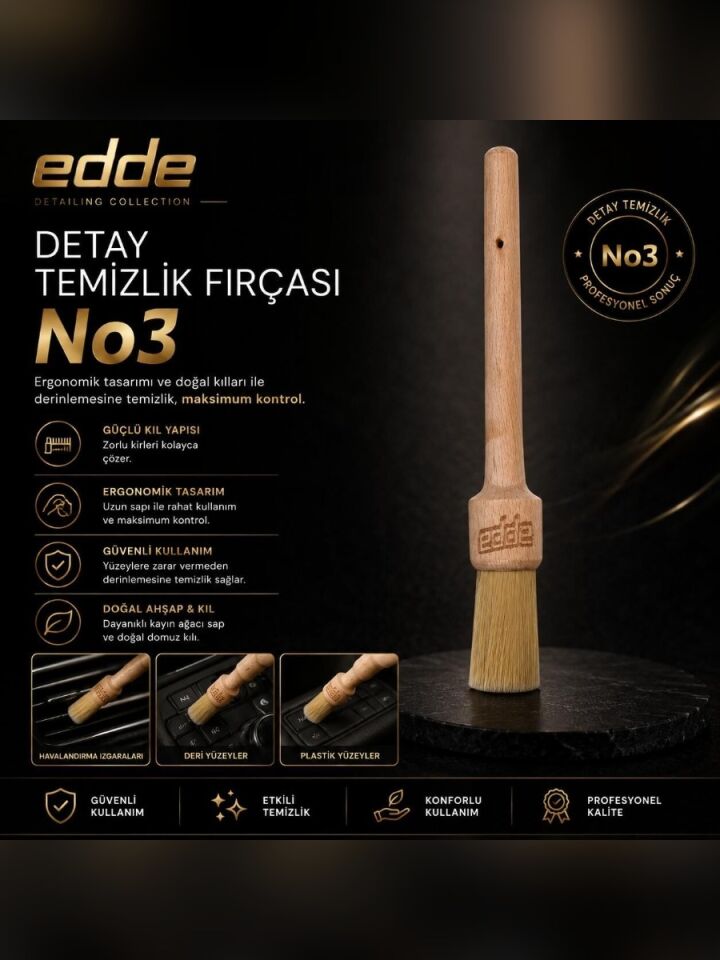 Edde Araba Araç Oto Yıkama At Kılı Detay Fırçası Detailing Fırçası Detaylı Temizlik Fırçası No:3
