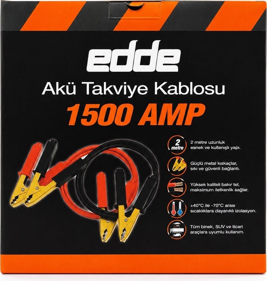 Edde Araba Araç Oto Akü Takviye Kablosu 1500 Amper