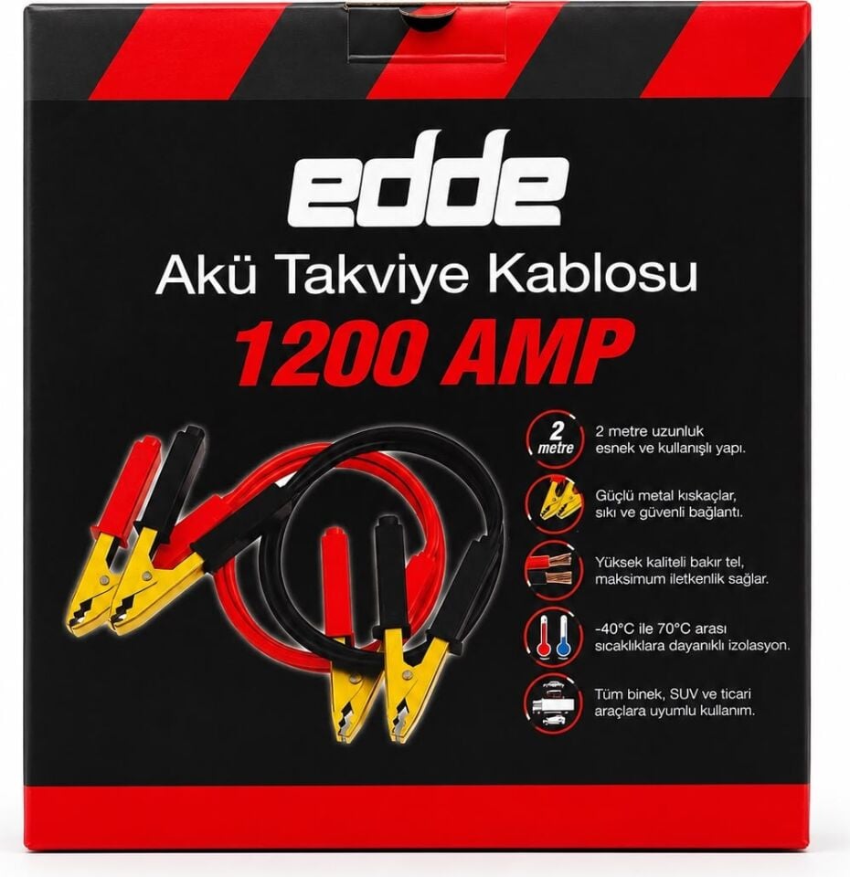 Edde Araba Araç Oto Akü Takviye Kablosu 1200 Amper
