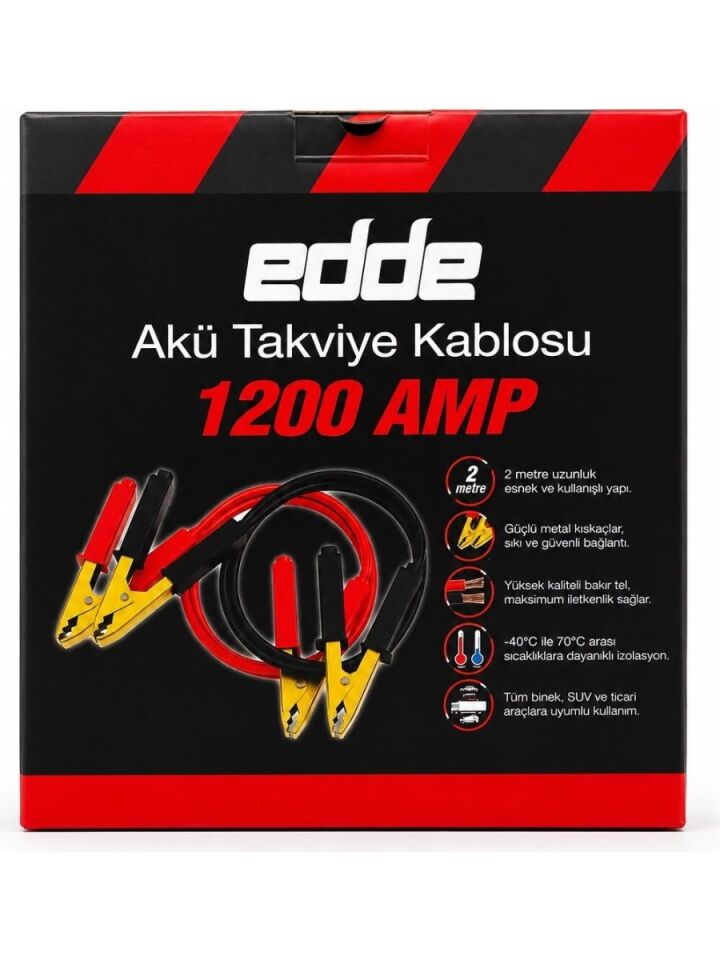 Edde Araba Araç Oto Akü Takviye Kablosu 1200 Amper
