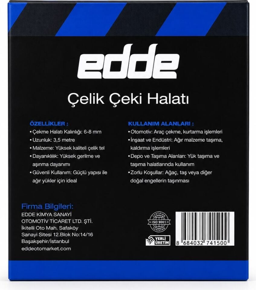 Edde Araba Araç Oto Çelik Çeki Halatı 3,5 Ton Araç Çekme Halatı