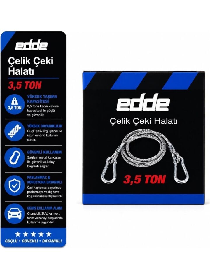 Edde Araba Araç Oto Çelik Çeki Halatı 3,5 Ton Araç Çekme Halatı