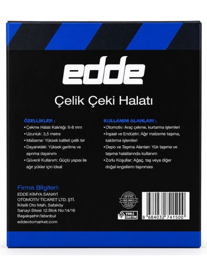 Edde Araba Araç Oto Çelik Çeki Halatı 3,5 Ton Araç Çekme Halatı