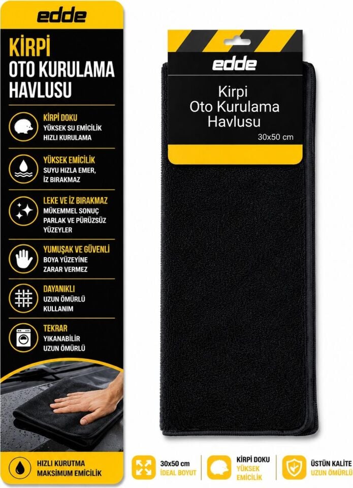 Edde Araba Araç Oto Kirpi Oto Kurulama Havlusu 30X50CM Kirpi Cam ve Kaporta Bezi