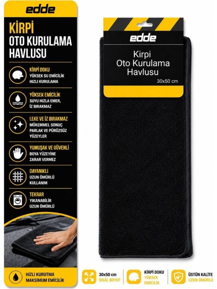 Edde Araba Araç Oto Kirpi Oto Kurulama Havlusu 30X50CM Kirpi Cam ve Kaporta Bezi
