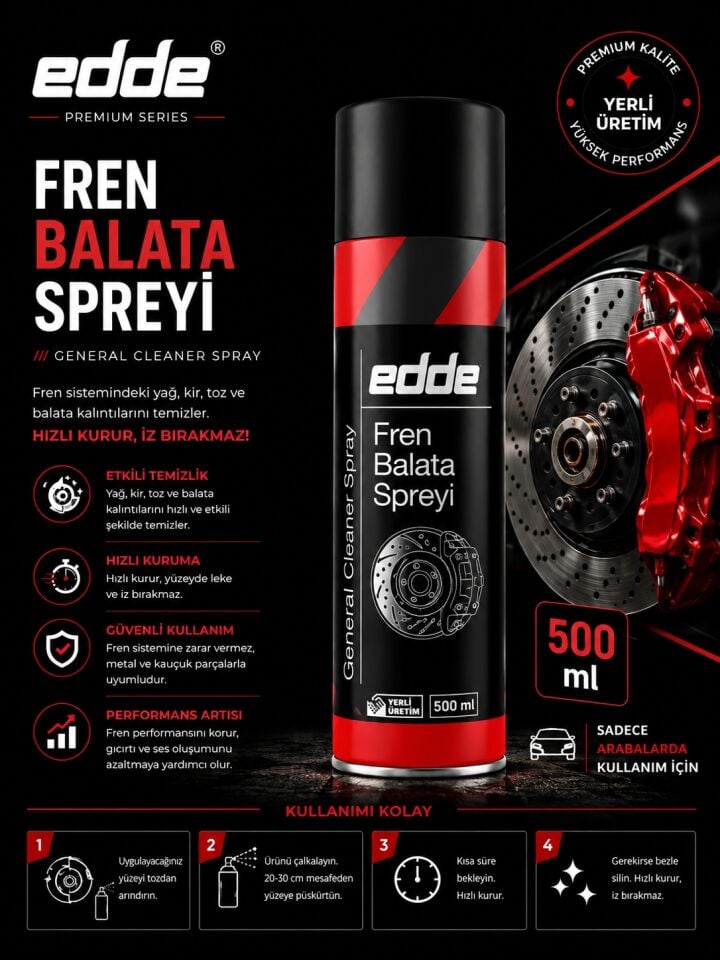 Edde Araba Araç Oto Fren Balata Spreyi Temizleyici 500 ml Oto Bakım Ürünleri