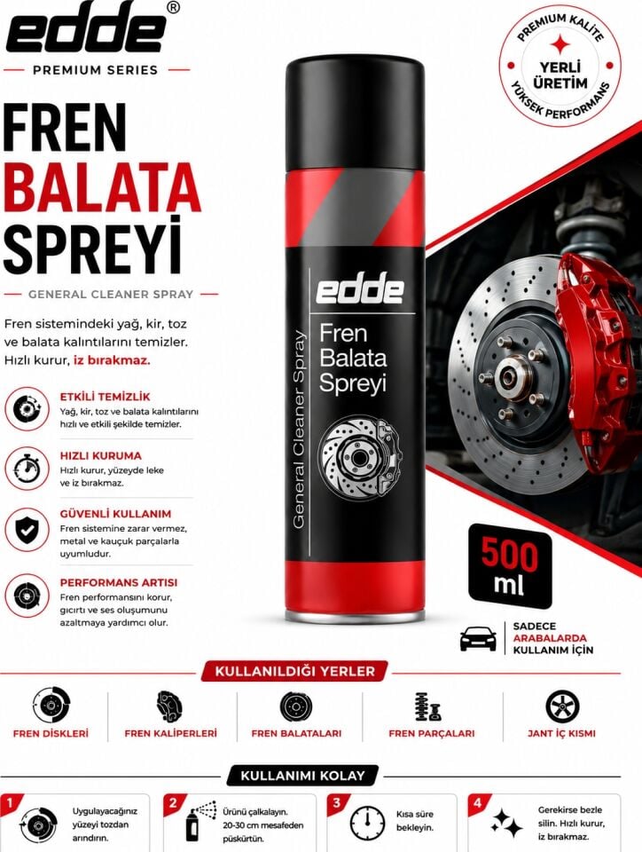 Edde Araba Araç Oto Fren Balata Spreyi Temizleyici 500 ml Oto Bakım Ürünleri