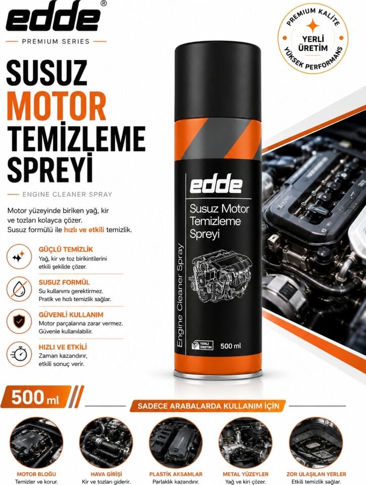 Edde Araba Araç Oto Susuz Motor Temizleyici Sprey 500 ml Oto Bakım Ürünleri Oto Detailing
