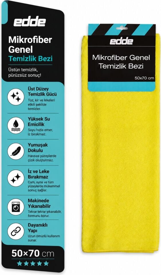 Edde Araba Araç Oto Mikrofiber Genel Temizlik Bezi 50×70 cm Oto Detailing