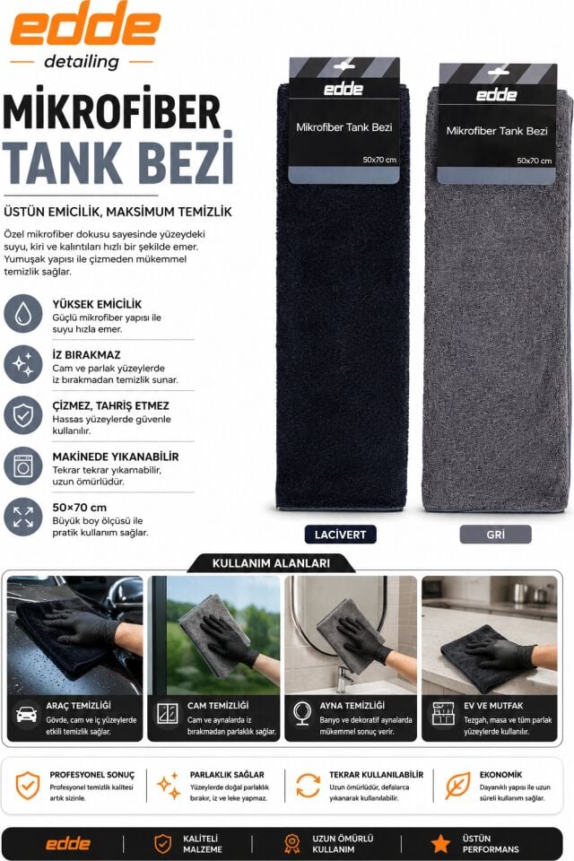 Edde Araba Araç Oto Mikrofiber Tank Bezi 50×70 cm Oto Detailing