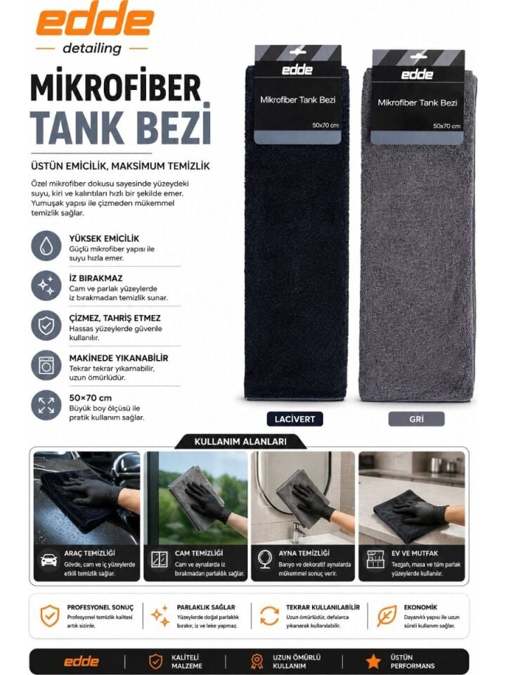 Edde Araba Araç Oto Mikrofiber Tank Bezi 50×70 cm Oto Detailing