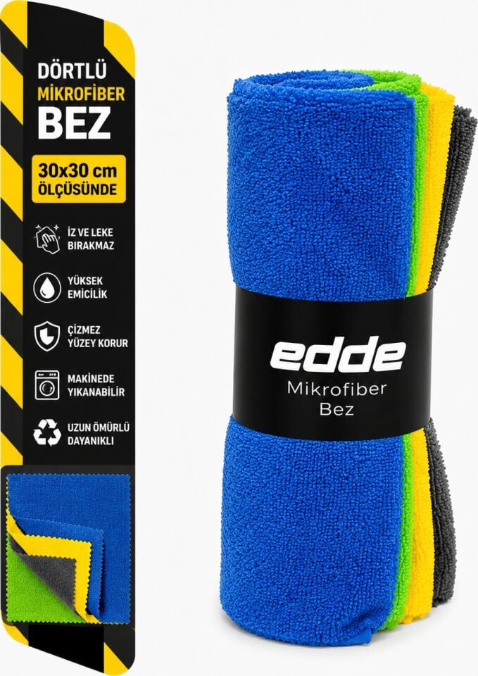Edde Araba Araç Oto Mikrofiber 4'lü Dürüm Bez 30X30CM Oto ve Ev Bezleri
