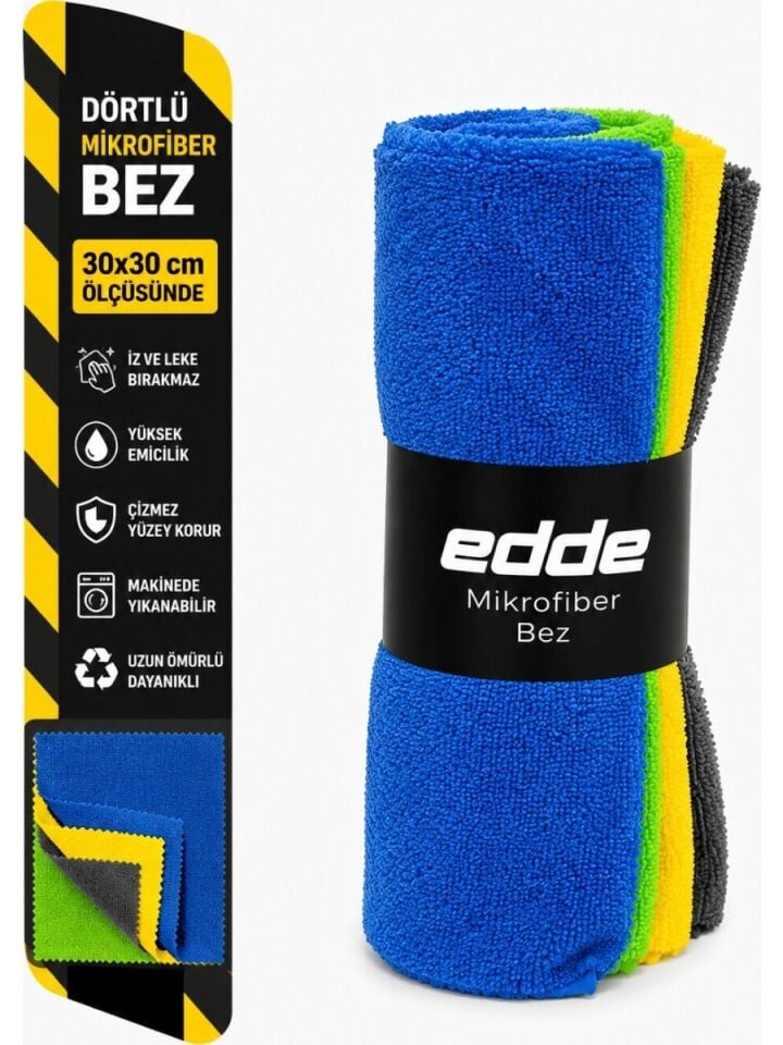 Edde Araba Araç Oto Mikrofiber 4'lü Dürüm Bez 30X30CM Oto ve Ev Bezleri