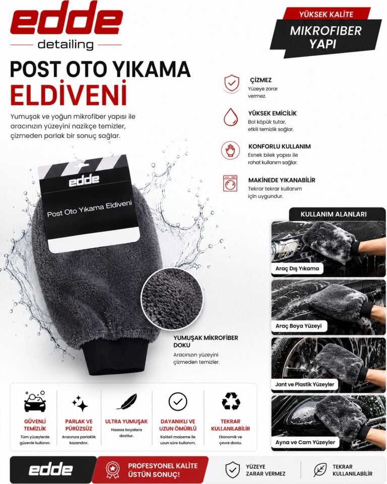 Edde Araba Araç Oto Mikrofiber Oto Yıkama Eldiveni Yıkama Eldiven Post Oto Detailing