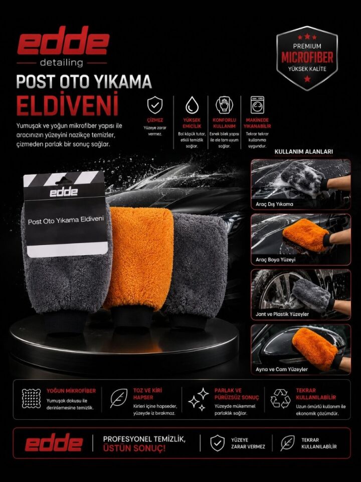 Edde Araba Araç Oto Mikrofiber Oto Yıkama Eldiveni Yıkama Eldiven Post Oto Detailing