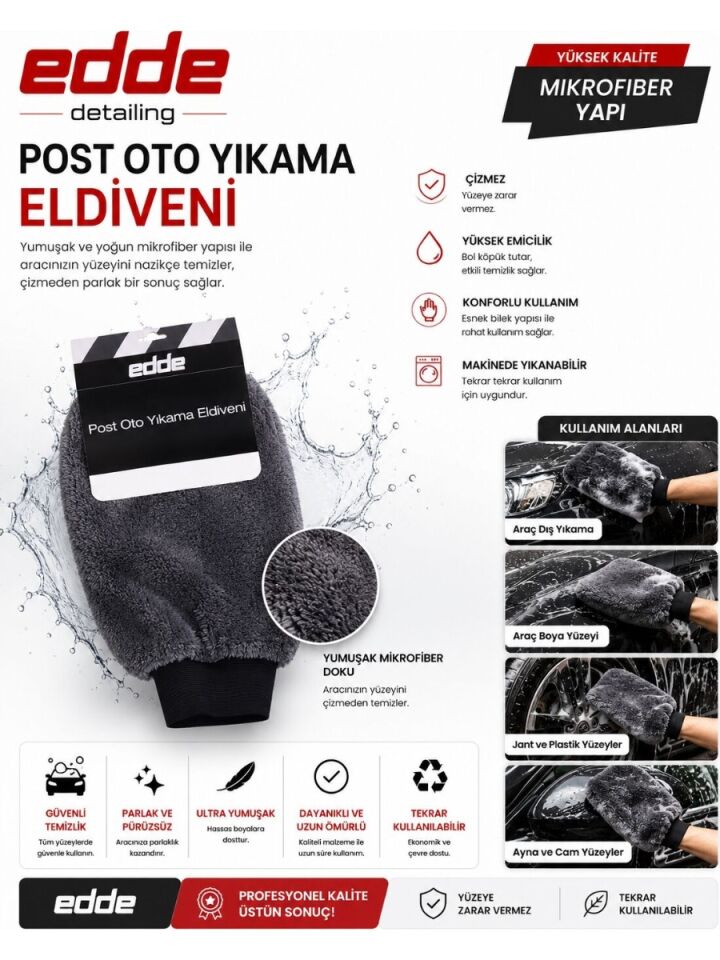 Edde Araba Araç Oto Mikrofiber Oto Yıkama Eldiveni Yıkama Eldiven Post Oto Detailing