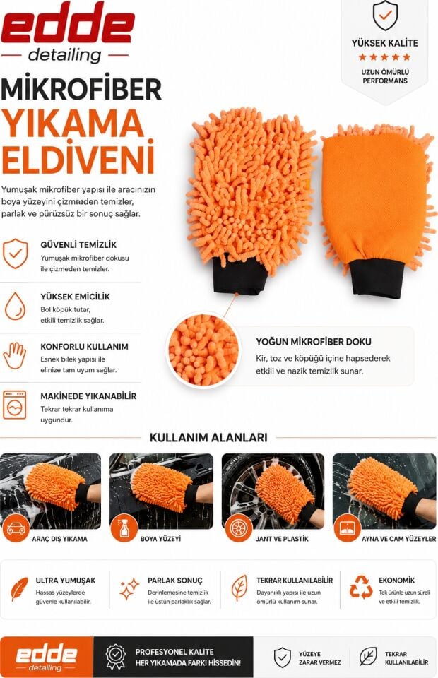 Edde Araba Araç Oto Mikrofiber Oto Yıkama Eldiveni Makarna Şönil Eldiven Oto Detailing
