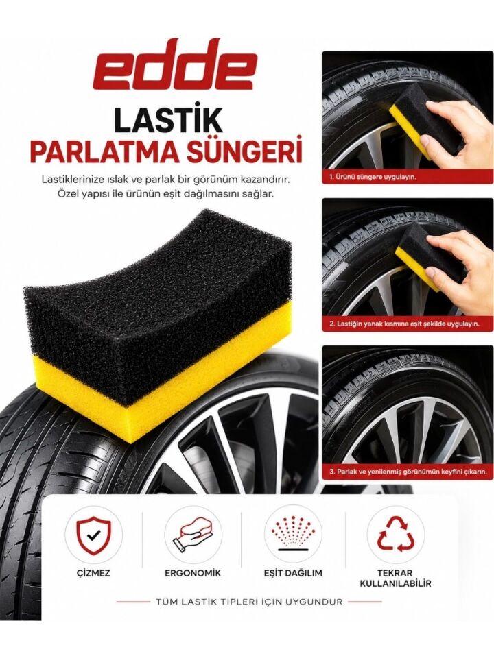 Edde Araba Araç Oto 5'li Lastik Parlatma Süngeri Parlatıcı Sünger 5 Adet Set Oto Detailing