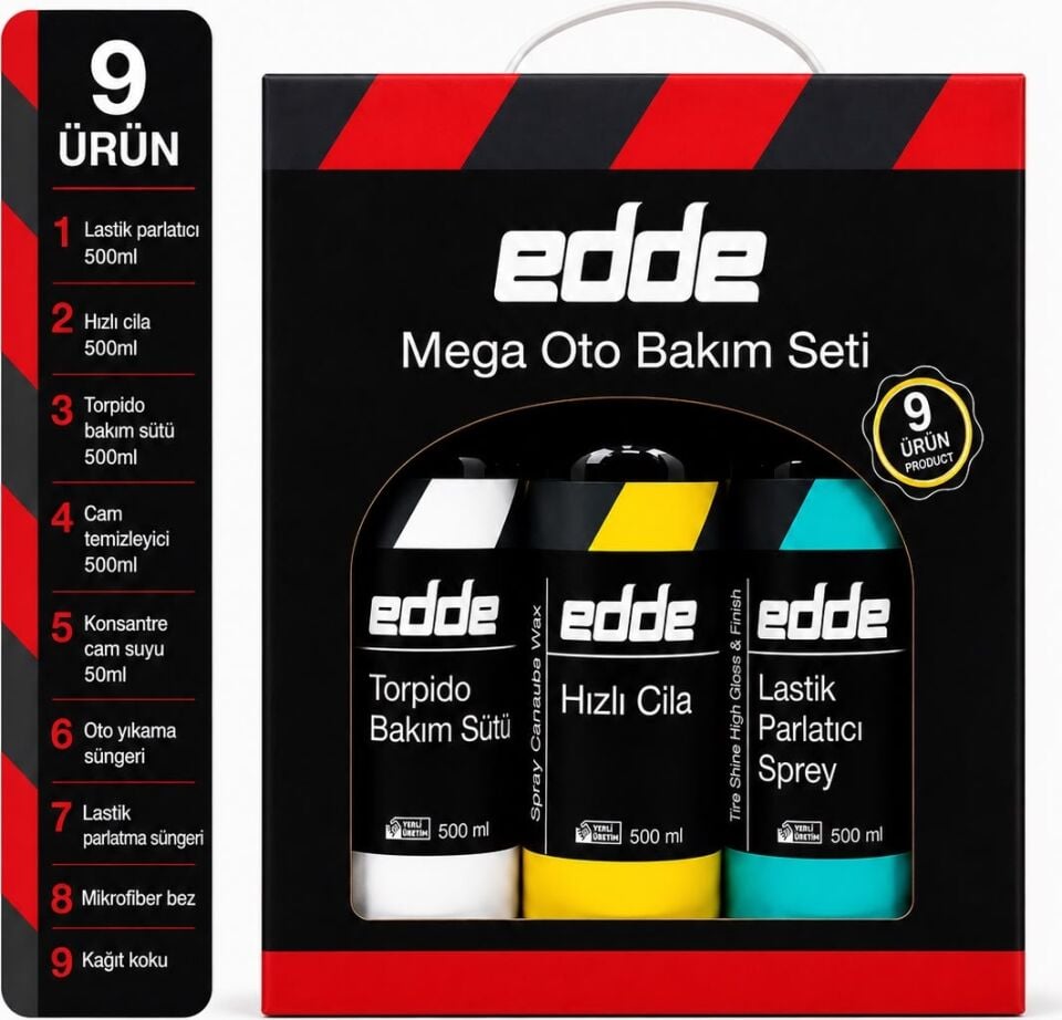 Edde 9'lu Araba Araç Oto Mega Oto Bakım Seti 9 Parça Ürün