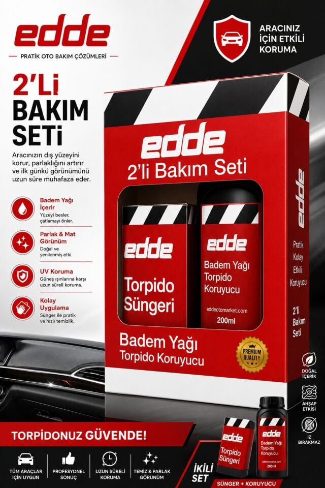 Edde Araba Araç Oto Torpido Koruyucu Koruma Badem Yağı ve Torpido Süngeri 2’li Set