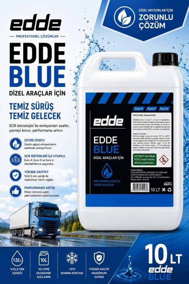 Edde Blue  10 Lt Scr'li Dizel Araçlar Için Eddeblue Emisyon Azaltıcı Araba Araç Oto