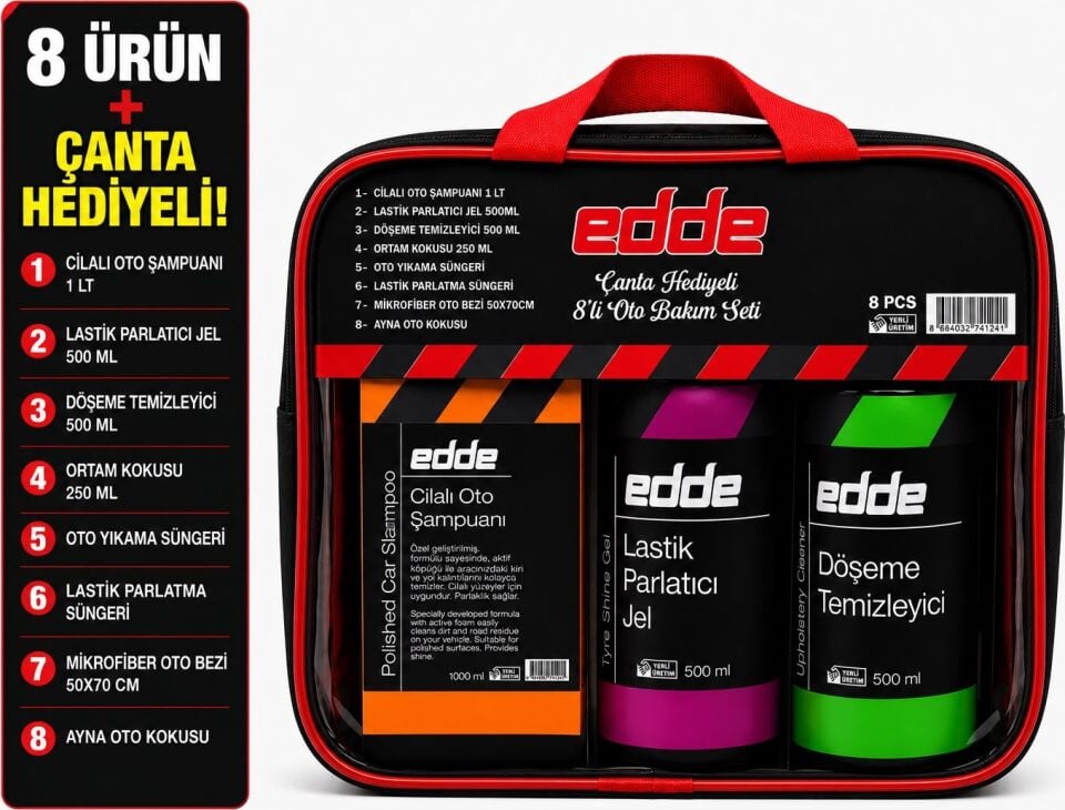 Edde Araba Araç Oto 8’li Oto Bakım Seti Çanta Hediyeli Oto Detailing