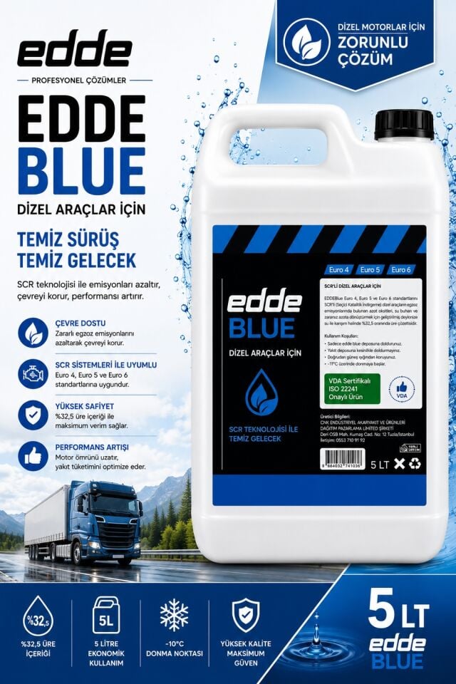 Edde Blue  5 Lt Scr'li Dizel Araçlar Için Eddeblue Emisyon Azaltıcı Araba Araç Oto