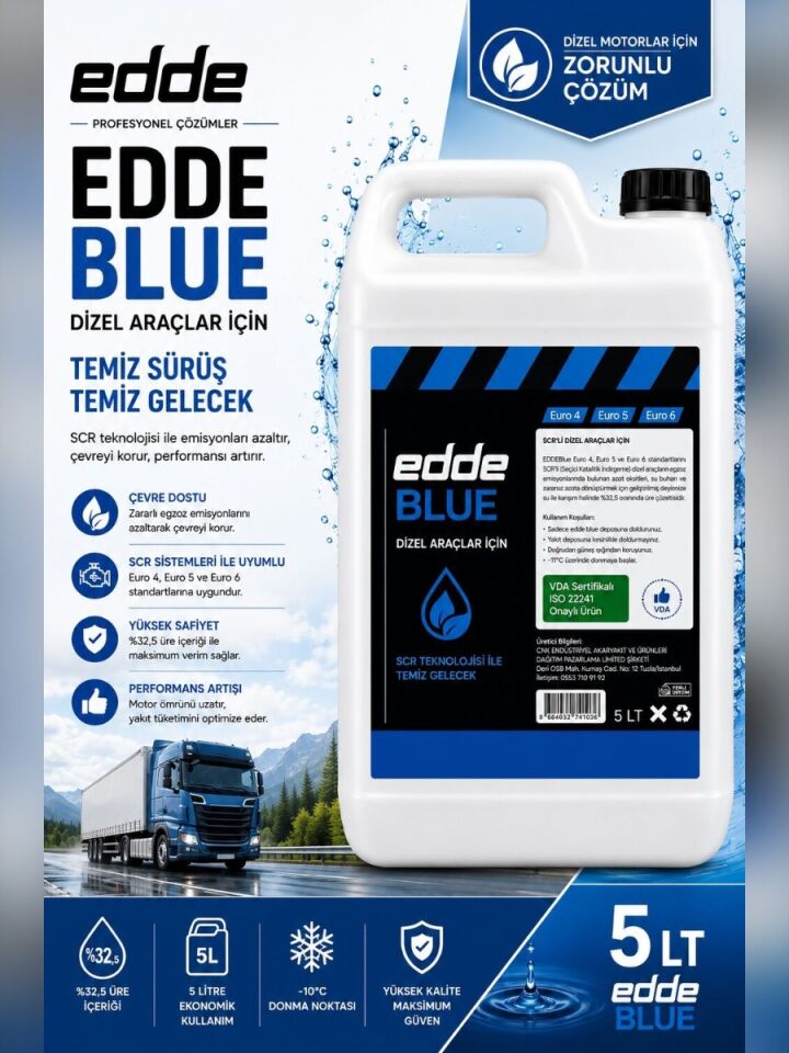 Edde Blue  5 Lt Scr'li Dizel Araçlar Için Eddeblue Emisyon Azaltıcı Araba Araç Oto