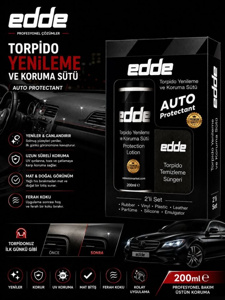 Edde Araba Araç Oto Torpido Koruyucu Koruma ve Yenileme Sütü ve Temizleme Süngeri