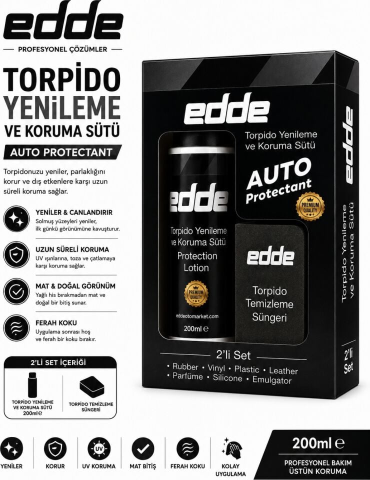 Edde Araba Araç Oto Torpido Koruyucu Koruma ve Yenileme Sütü ve Temizleme Süngeri