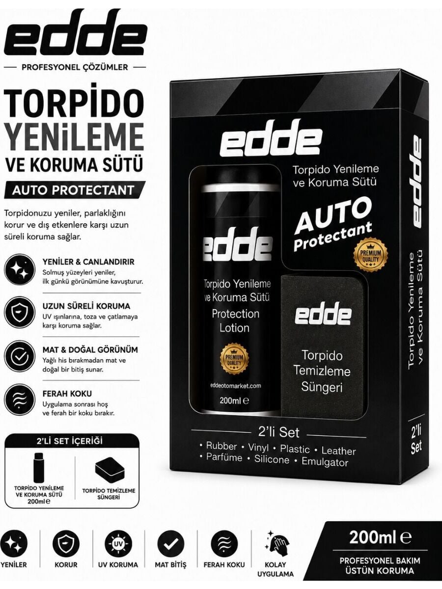 Edde Araba Araç Oto Torpido Koruyucu Koruma ve Yenileme Sütü ve Temizleme Süngeri