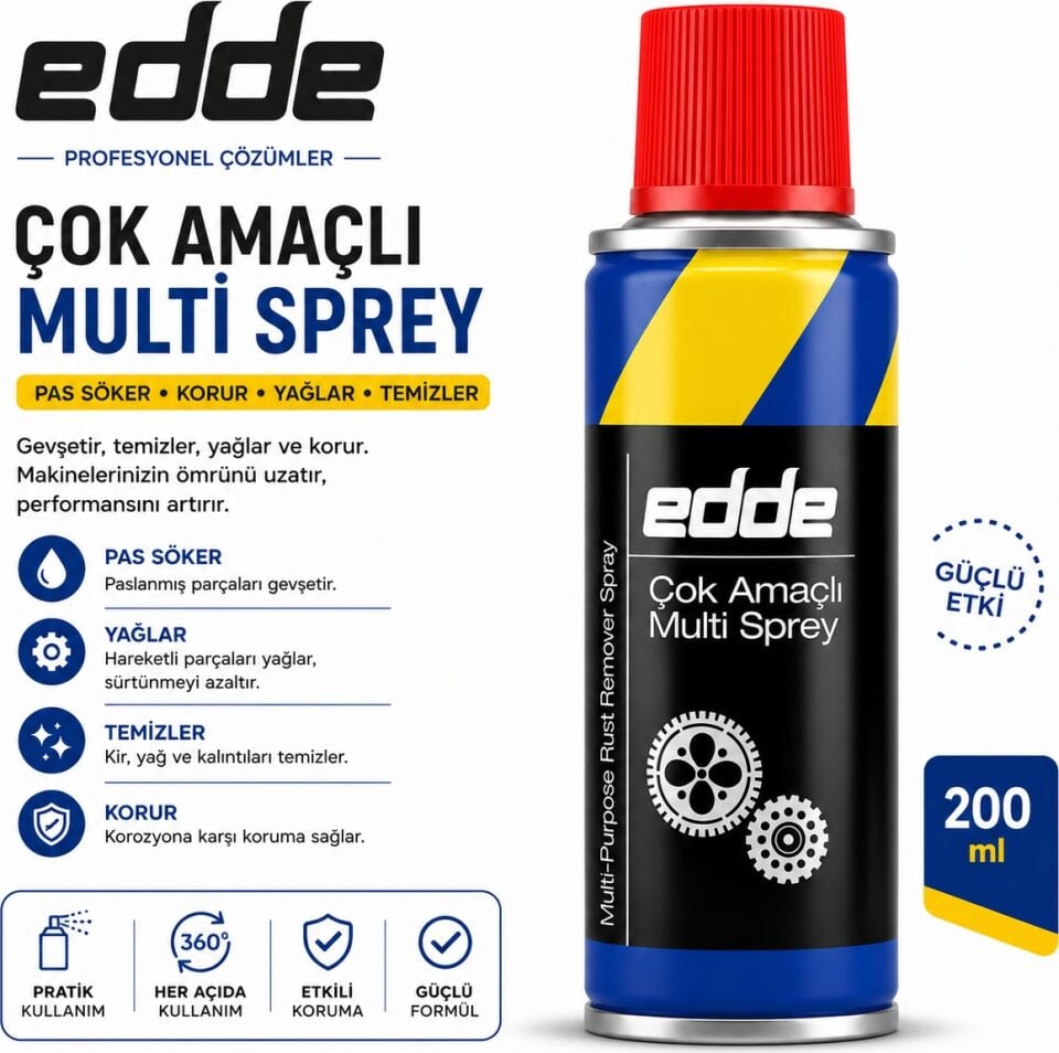 Edde Araba Araç Oto Çok Amaçlı Multi Sprey 200ML Pas Sökücü Yağlayıcı